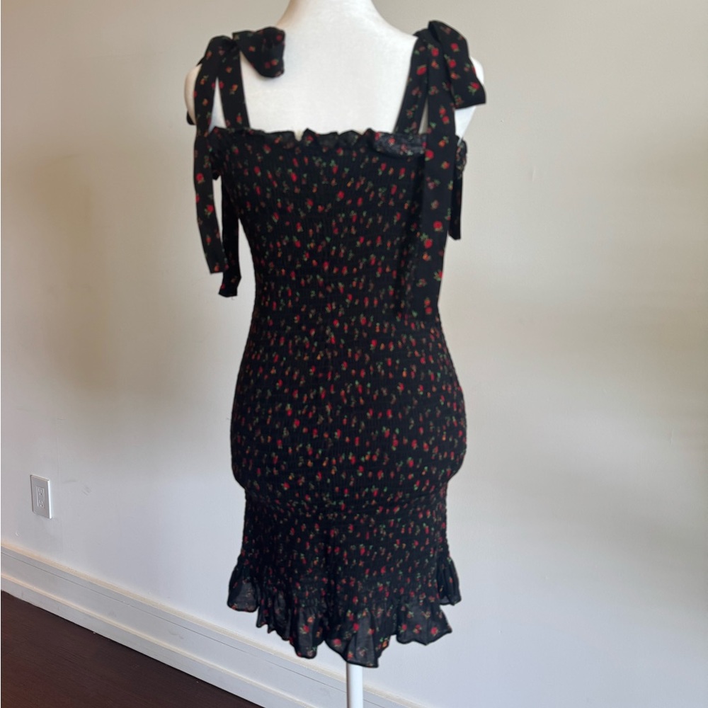 Free People Black & Red Sheath Mini Dress w Bow Tie Shoulder Straps - Size Small - Picture 8 of 14